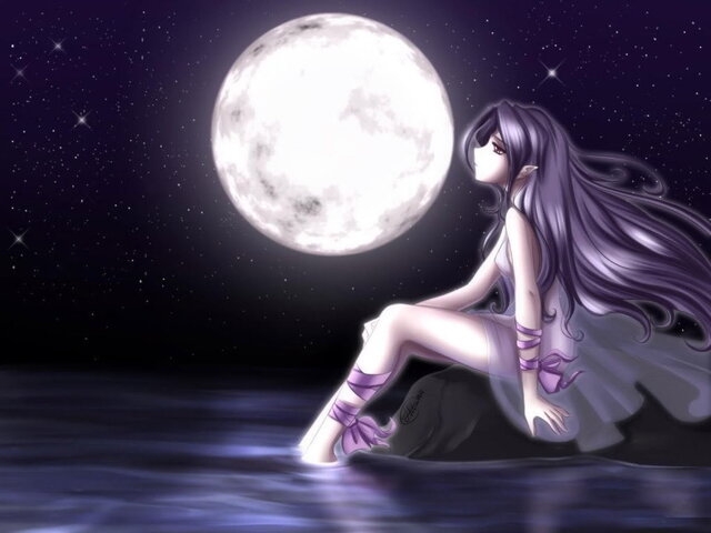 Hình ảnh cô gái trầm ngâm dưới ánh trăng